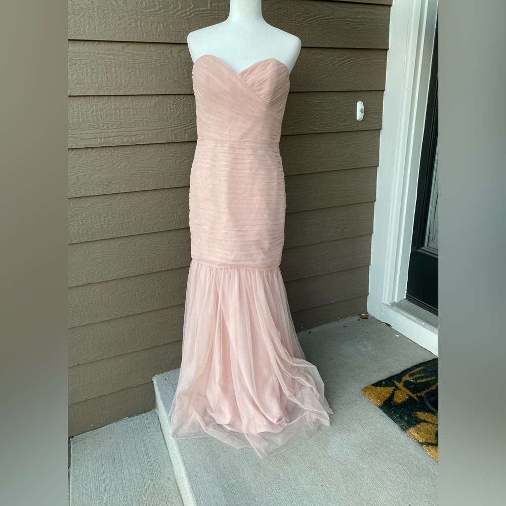 Amsale soft tulle bridesmaid formal long dress in blush, size 12